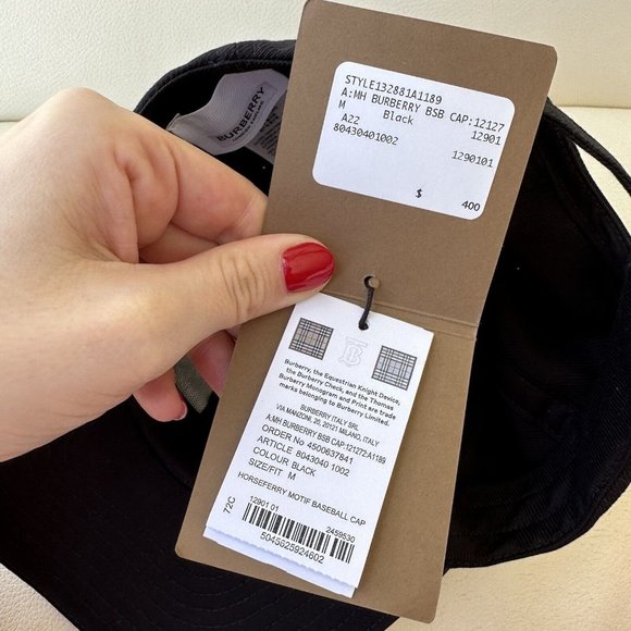 NWT Burberry Unisex US M Horseferry Embroidered Baseball Cap Black 8043040 - Picture 7 of 8